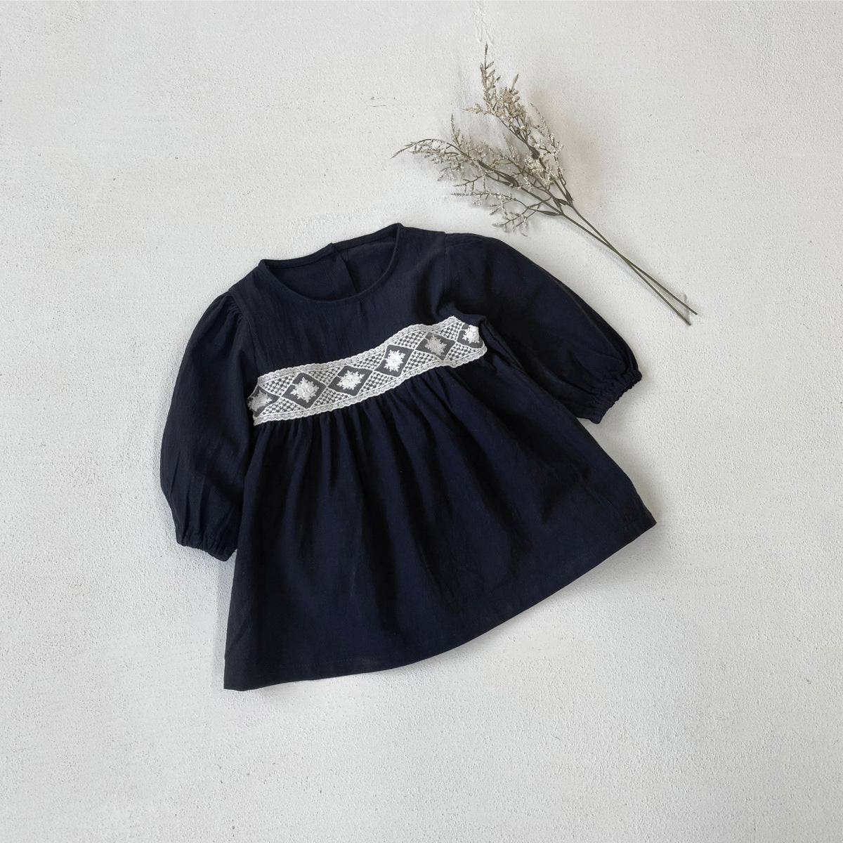 Embroidered Cotton Linen Dress – Black or Cream