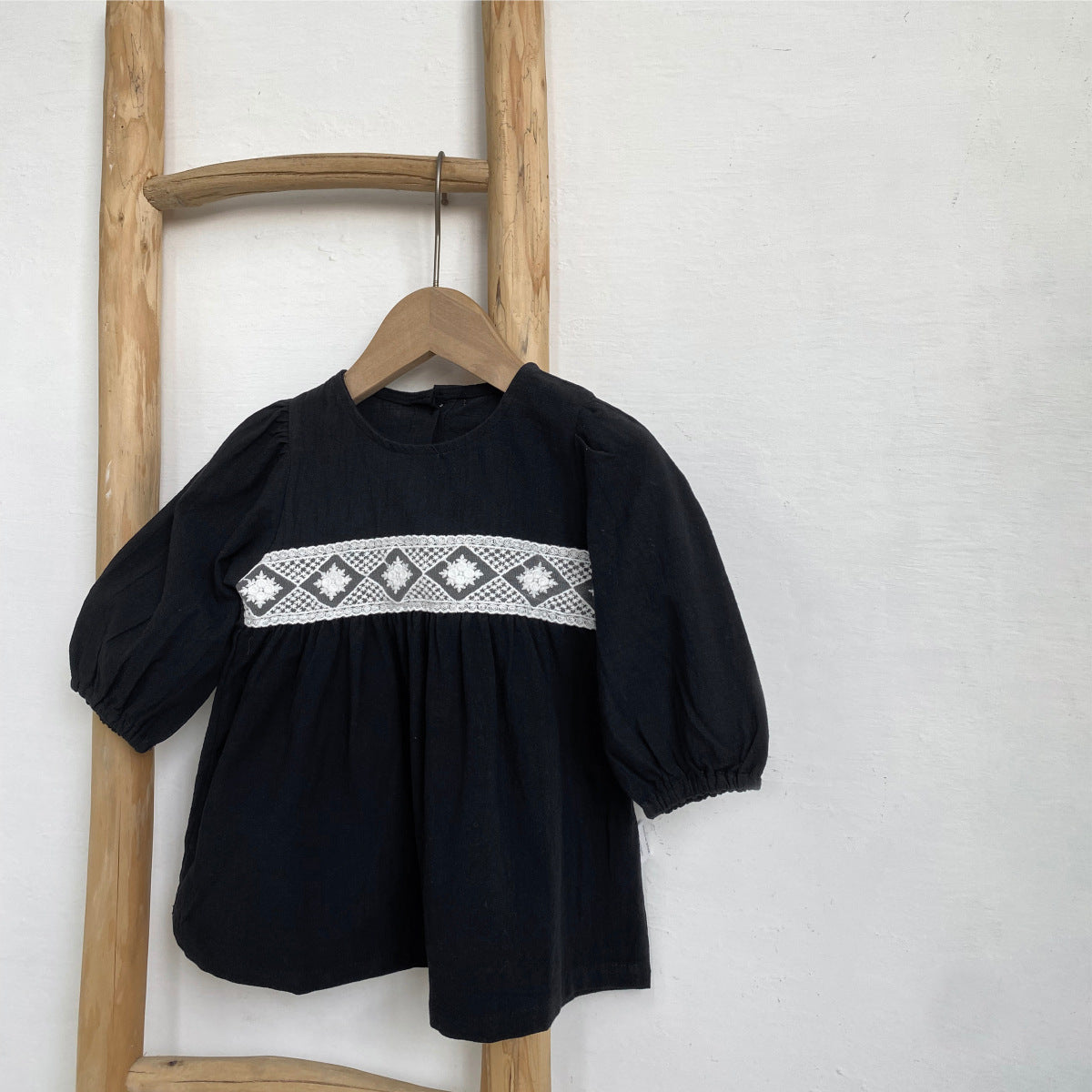 Embroidered Cotton Linen Dress – Black or Cream