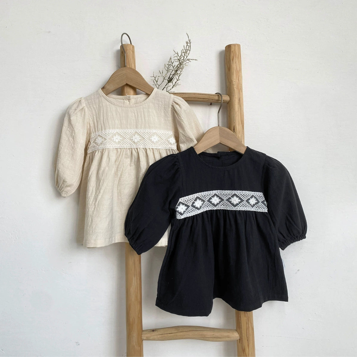 Embroidered Cotton Linen Dress – Black or Cream