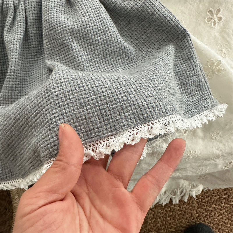Toddler Girl Gray Waffle Knit Hoodie and Skirt Set