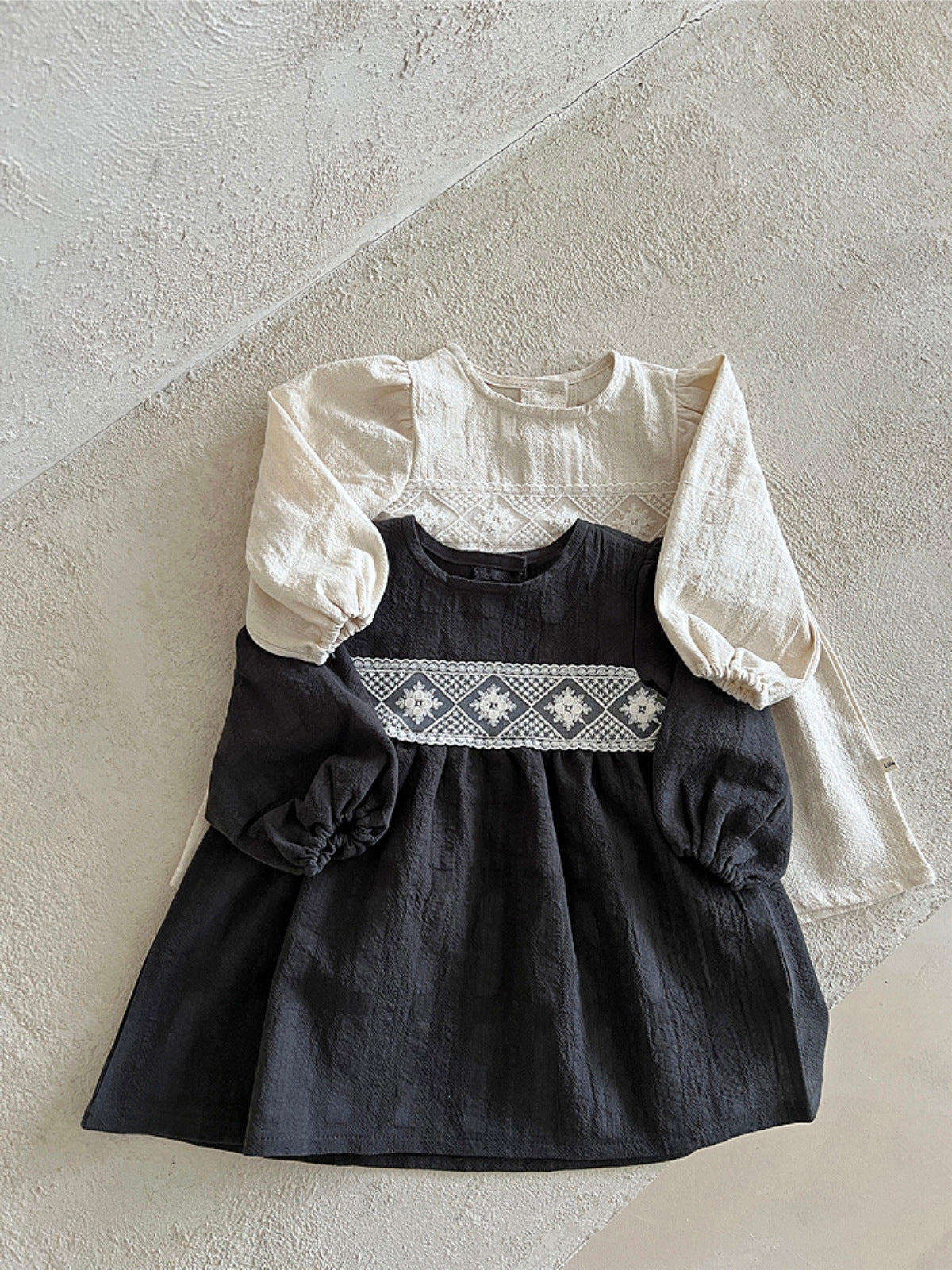 Embroidered Cotton Linen Dress – Black or Cream