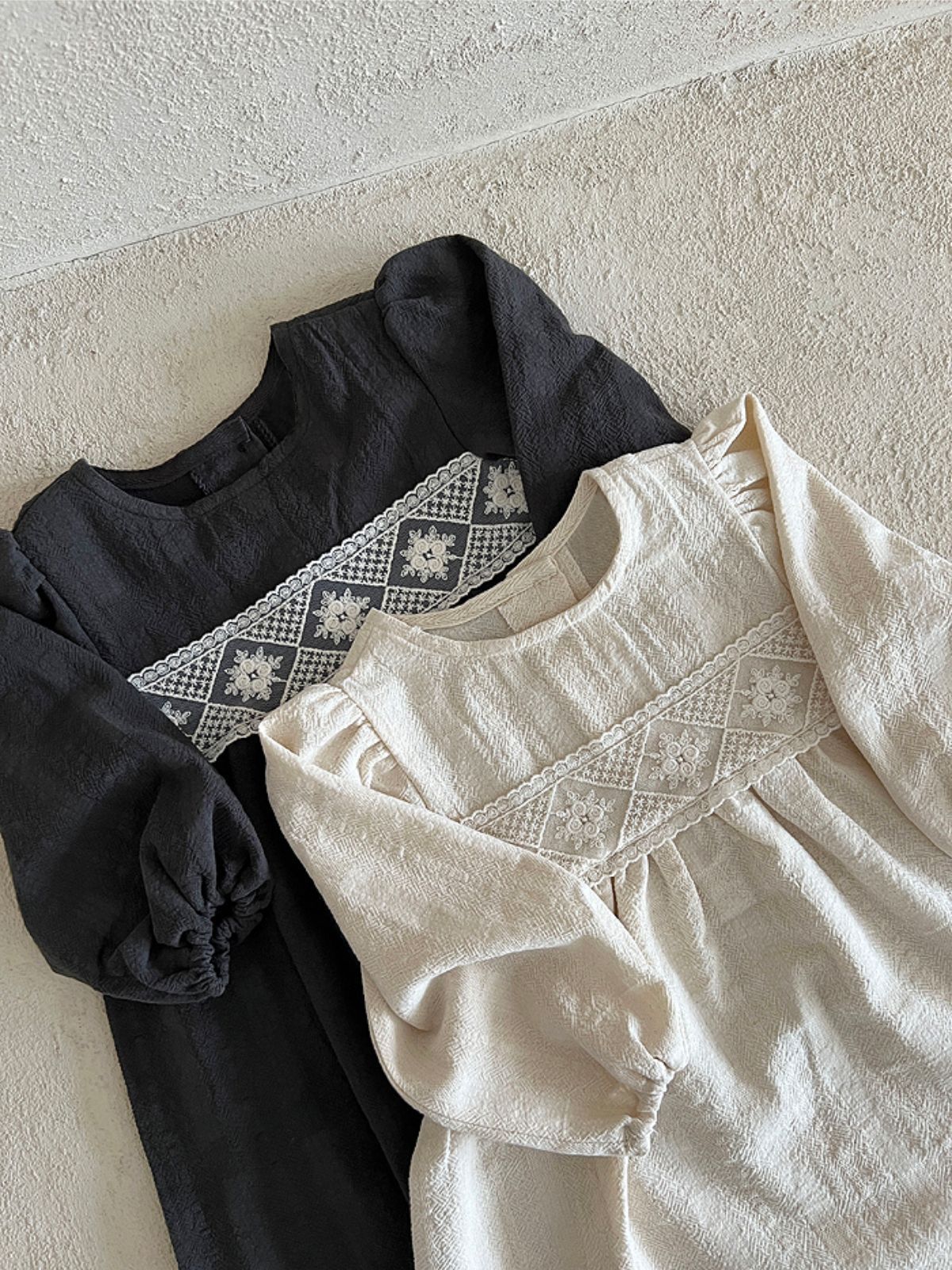 Embroidered Cotton Linen Dress – Black or Cream