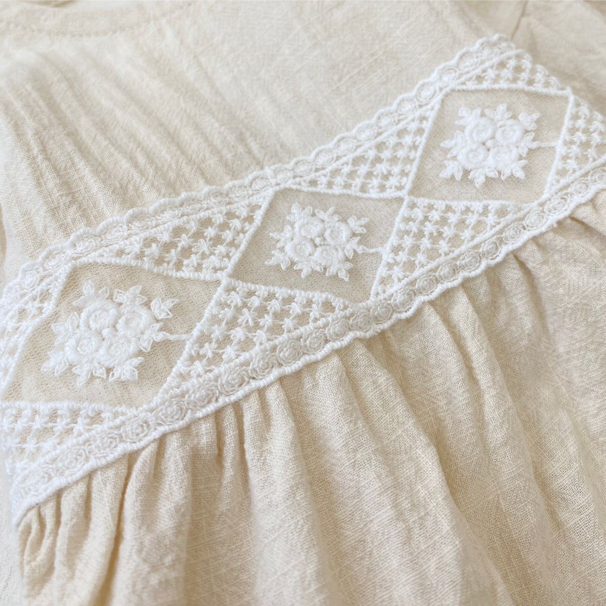 Embroidered Cotton Linen Dress – Black or Cream