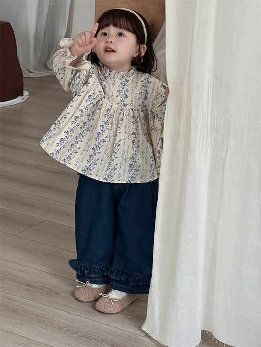 Vintage Floral Ruffle Blouse for Toddler Girls