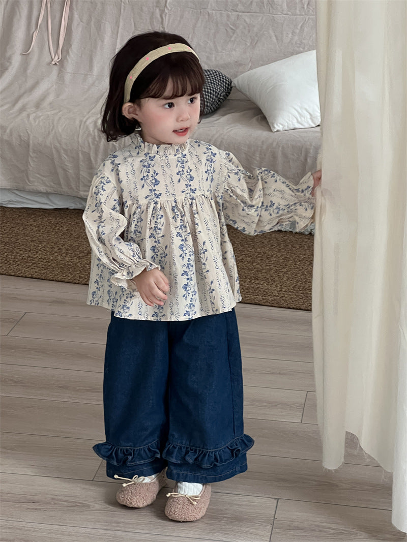 Vintage Floral Ruffle Blouse for Toddler Girls