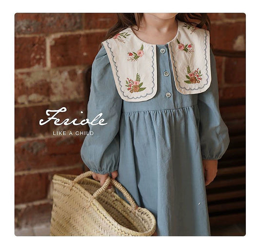 Soft Blue Dress with Doll Collar
