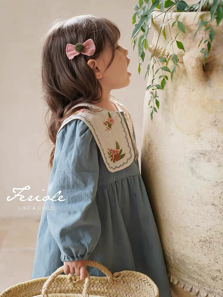 Soft Blue Dress with Doll Collar