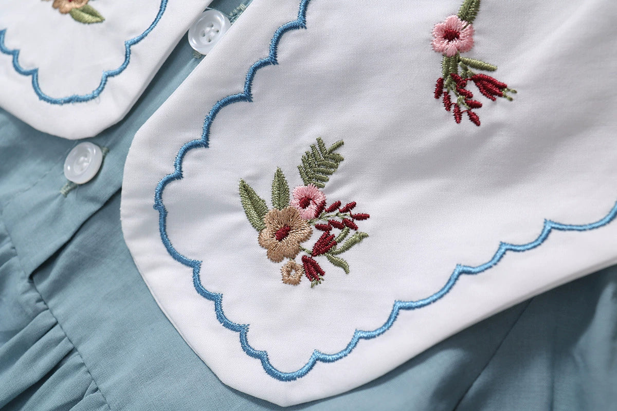 Soft Blue Dress with Doll Collar