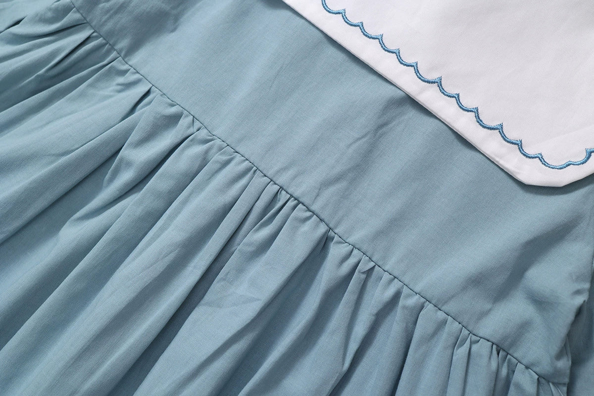 Soft Blue Dress with Doll Collar