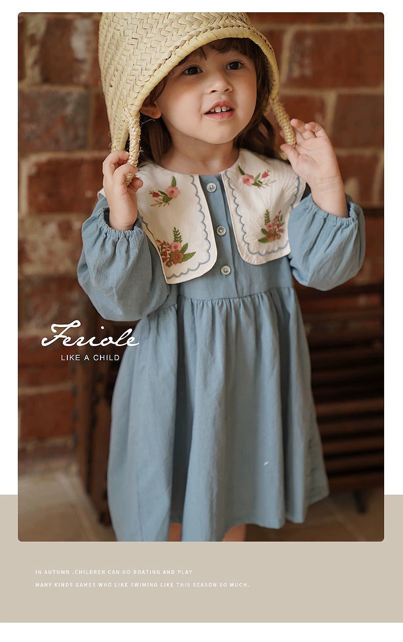 Soft Blue Dress with Doll Collar