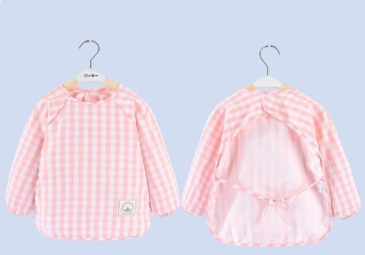 Gingham Long-Sleeve Bib – Pink Check