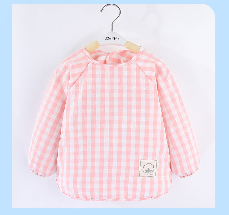 Gingham Long-Sleeve Bib โ Pink Check