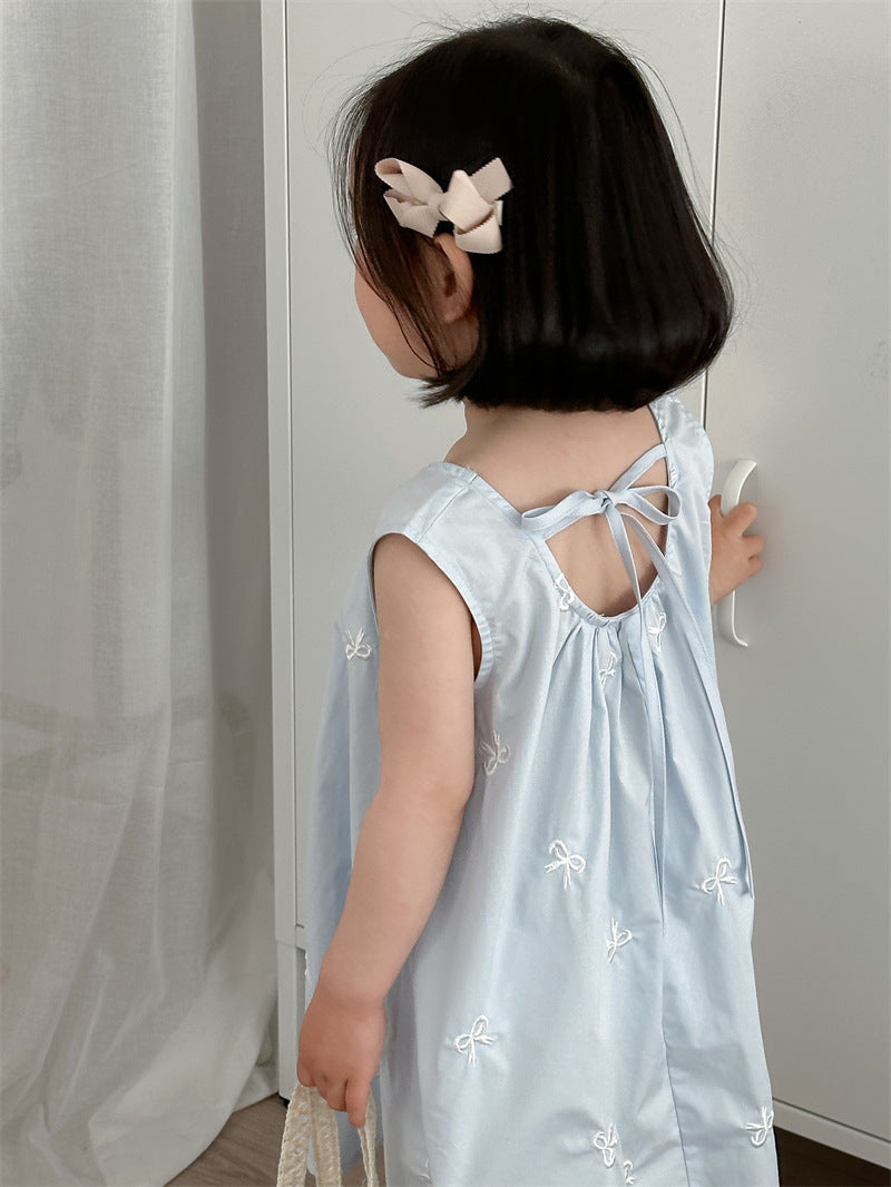 Light Blue Embroidered Bow Dress