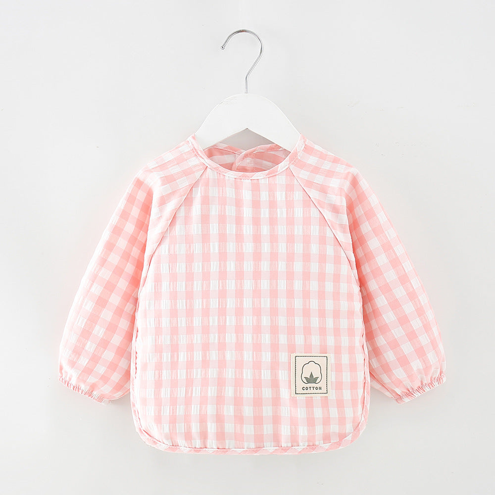 Gingham Long-Sleeve Bib โ Pink Check
