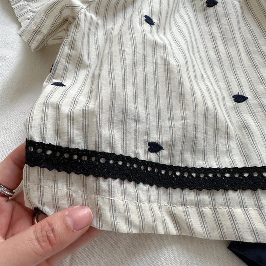 Navy Dot Pinstripe Top