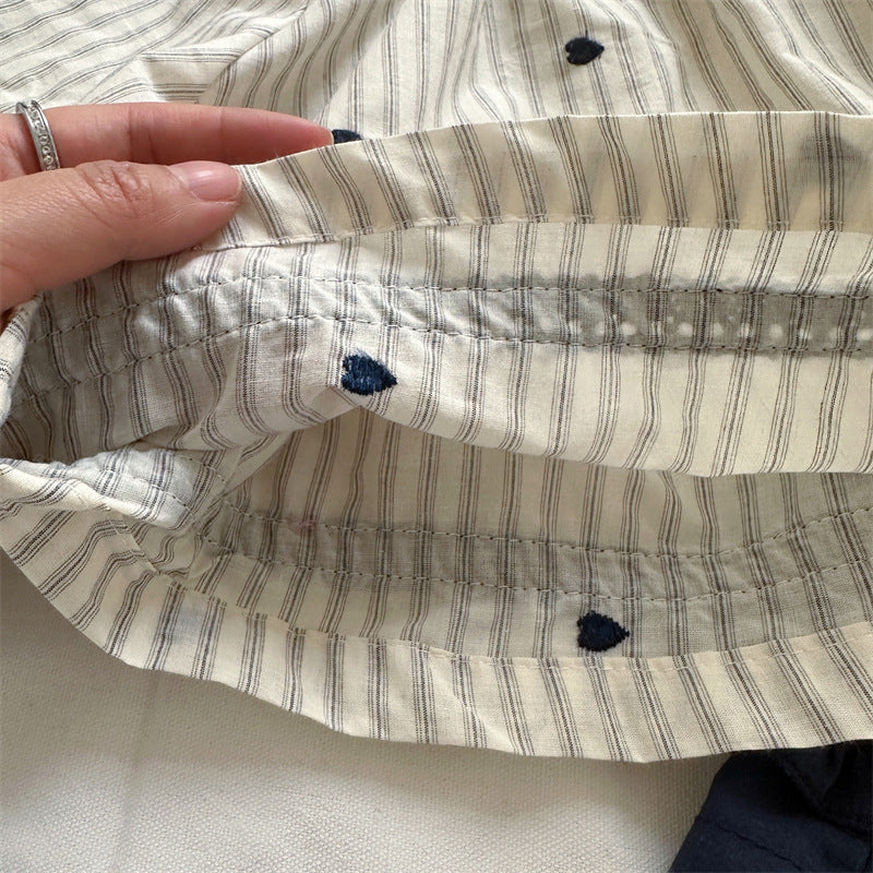 Navy Dot Pinstripe Top