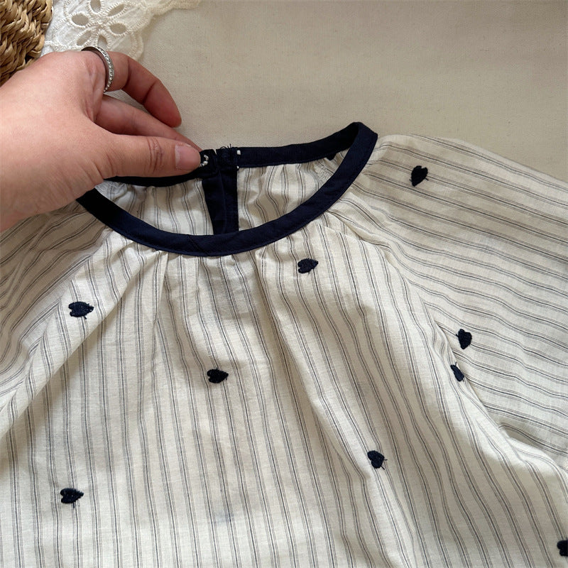 Navy Dot Pinstripe Top