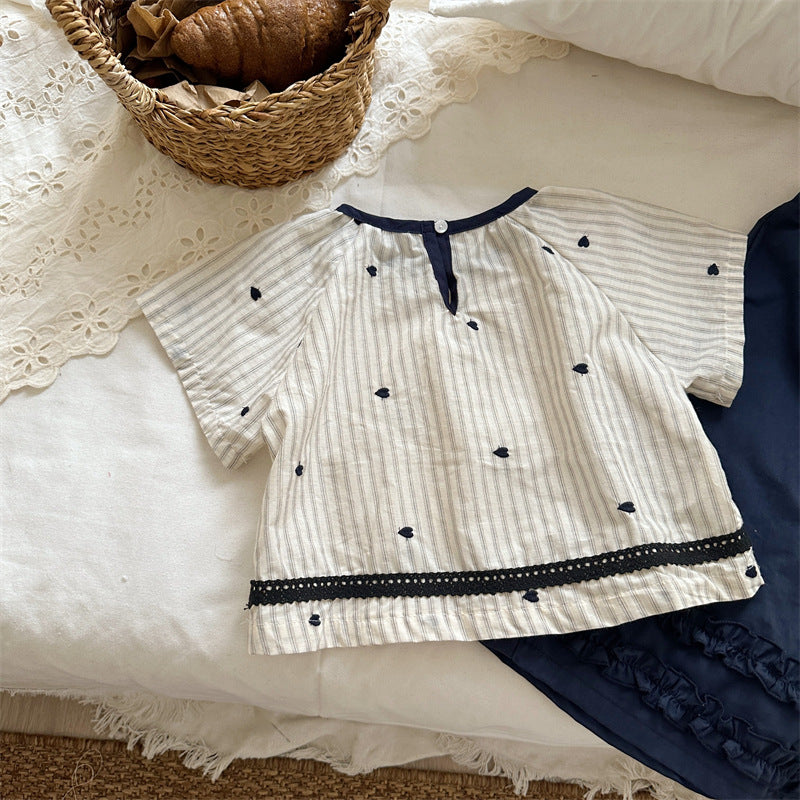 Navy Dot Pinstripe Top