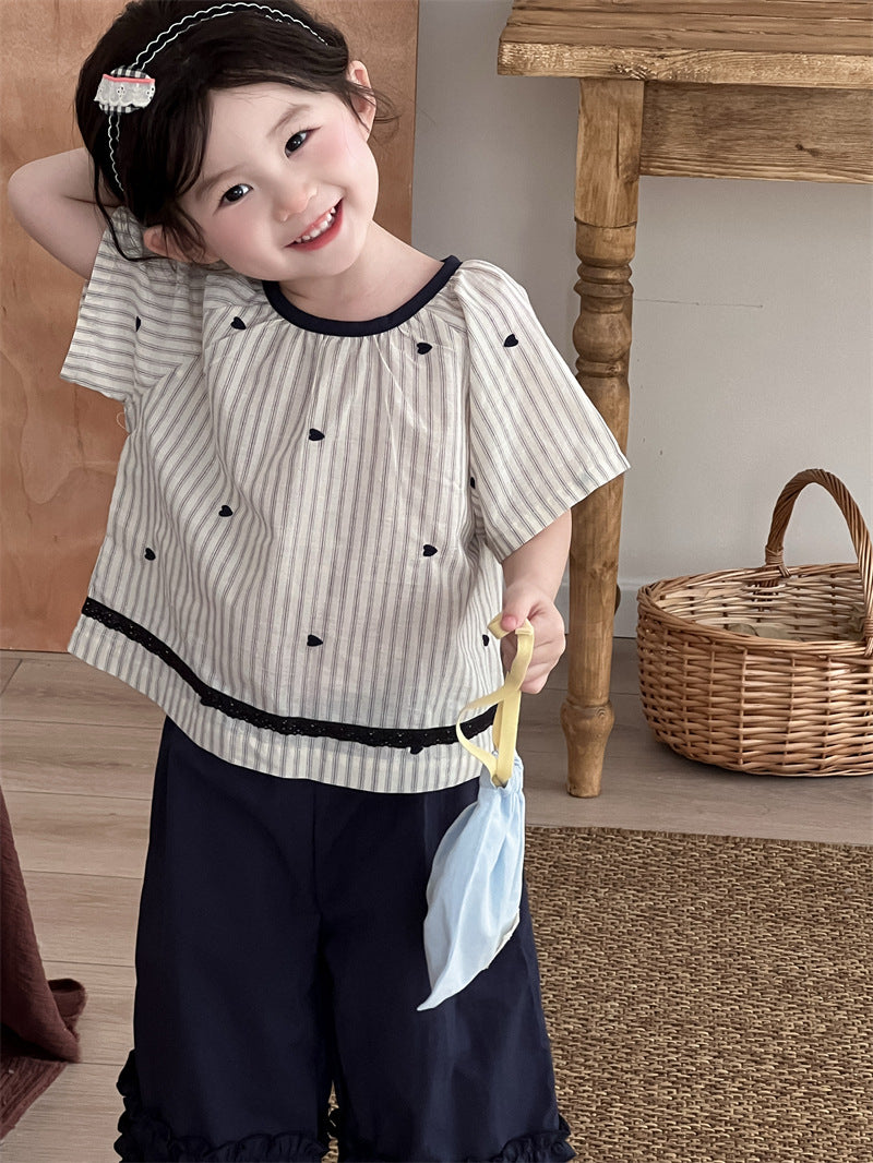 Navy Dot Pinstripe Top