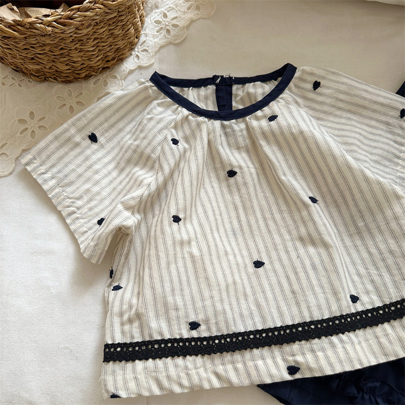 Navy Dot Pinstripe Top
