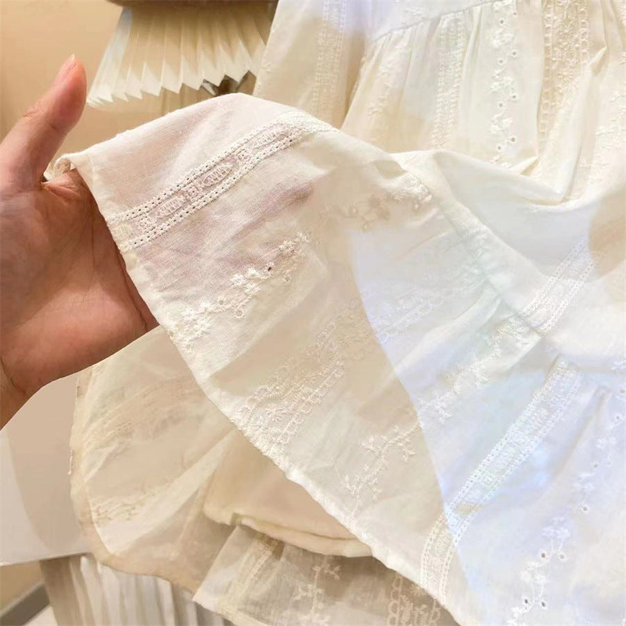 White Cotton Lace Long Sleeve Dress