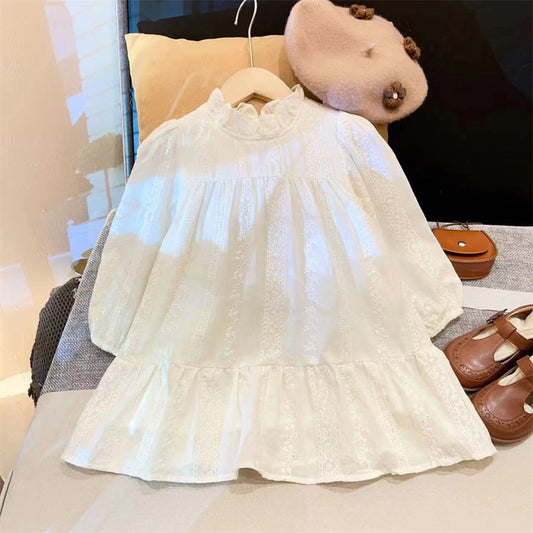 White Cotton Lace Long Sleeve Dress