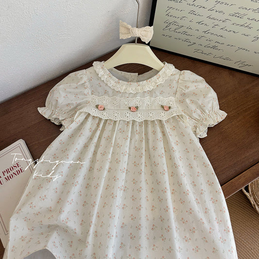 Floral Lace Collar Puff Sleeve Dress