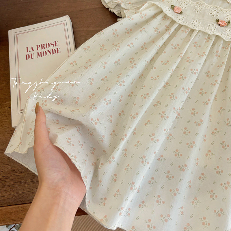 Floral Lace Collar Puff Sleeve Dress