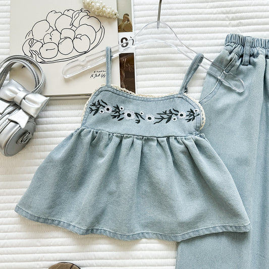 Embroidered Wildflower Denim Set