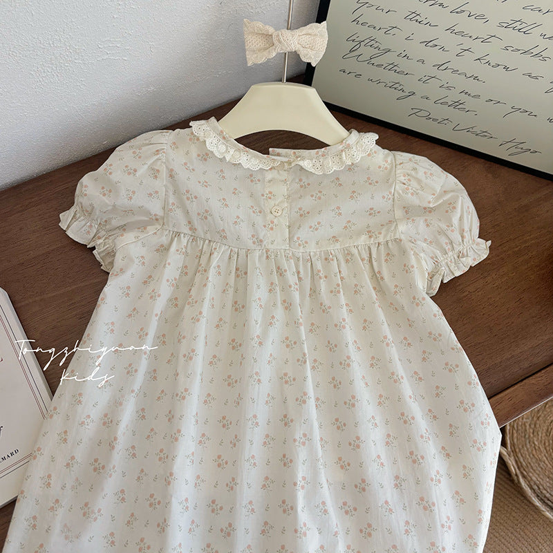 Floral Lace Collar Puff Sleeve Dress