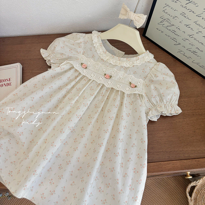 Floral Lace Collar Puff Sleeve Dress
