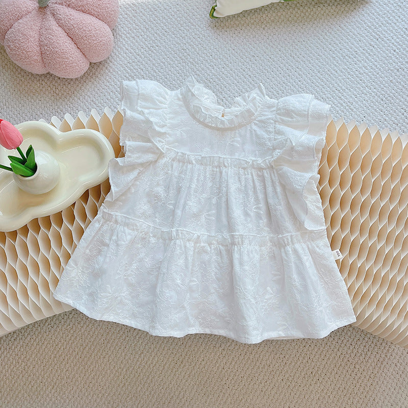 White Ruffle Sleeve Top for Toddler Girls