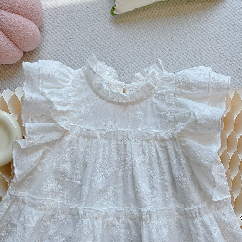 White Ruffle Sleeve Top for Toddler Girls