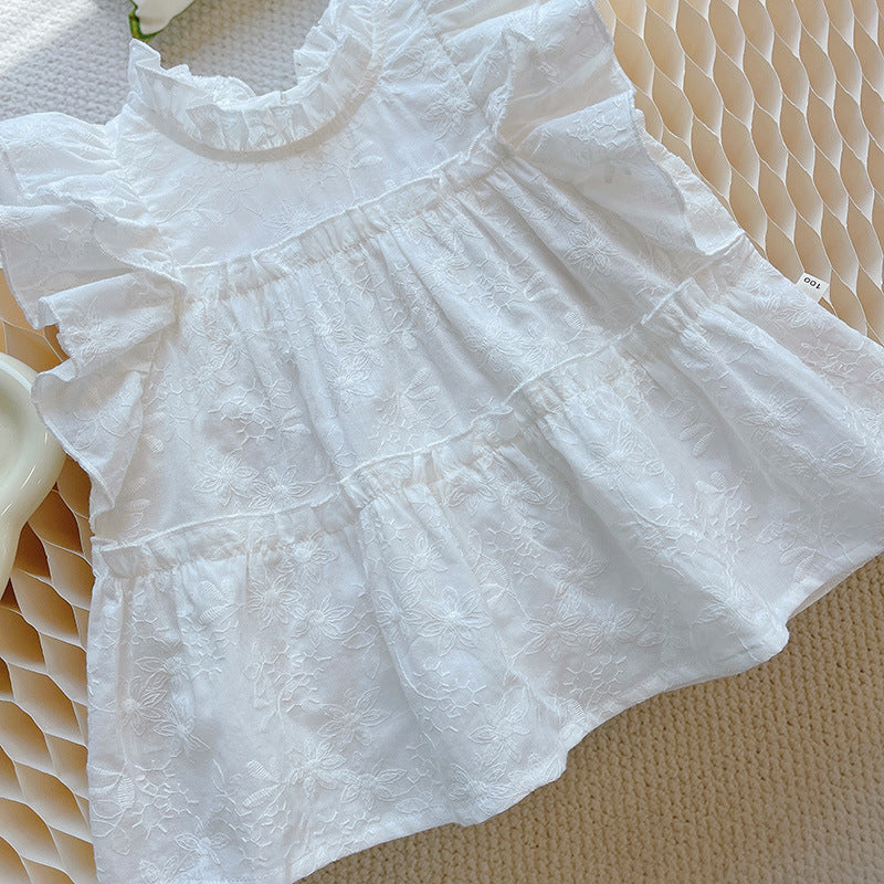 White Ruffle Sleeve Top for Toddler Girls