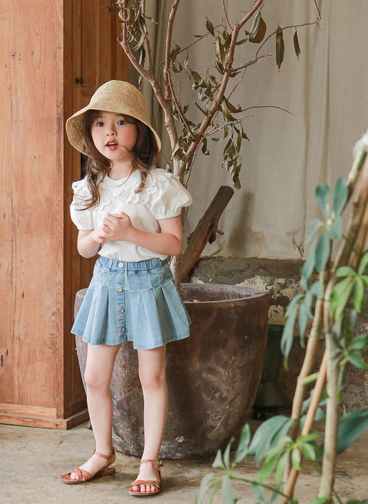 Button-Front Denim Skirt Shorts