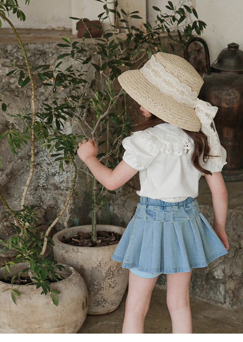 Button-Front Denim Skirt Shorts