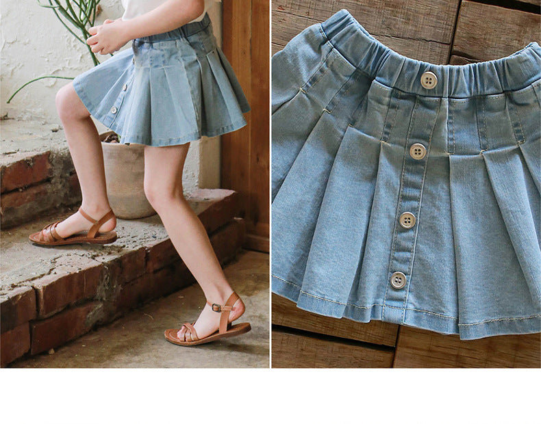 Button-Front Denim Skirt Shorts