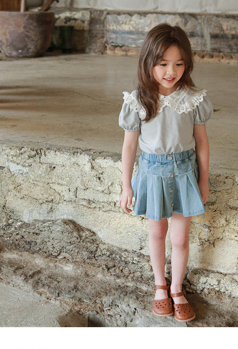 Button-Front Denim Skirt Shorts