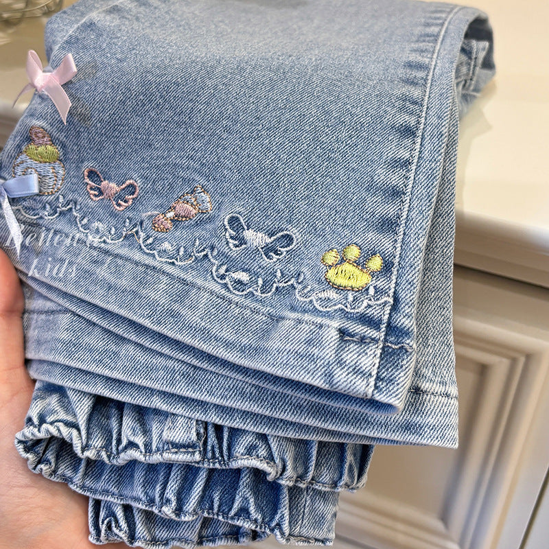 Butterfly Bow Denim Pants – Toddler Girls’ Embroidered Jeans