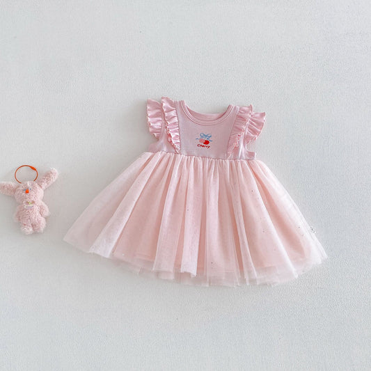 Cherry Tulle Dress – Pink & Butter Yellow
