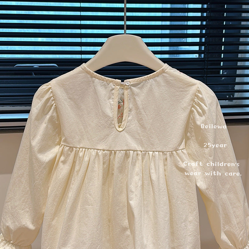 Floral Garden Embroidered Blouse – Toddler Girls’ Cream Long Sleeve Top