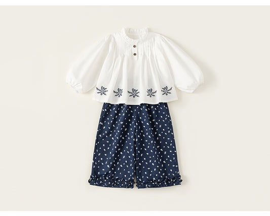 Navy Meadow Blouse & Pants Set