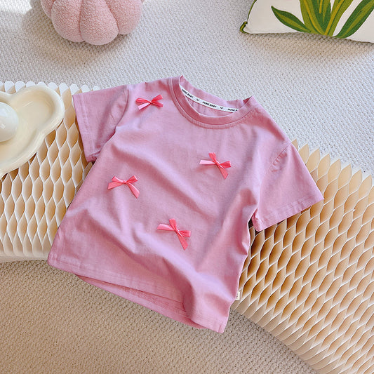 Pink Bow Detail Cotton Tee