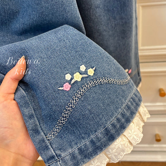 Lace Bloom Denim Pants – Toddler Girls’ Embroidered Jeans with Lace Trim