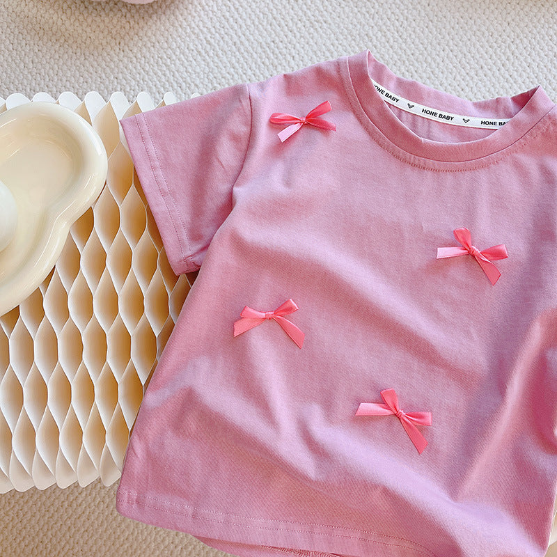 Pink Bow Detail Cotton Tee