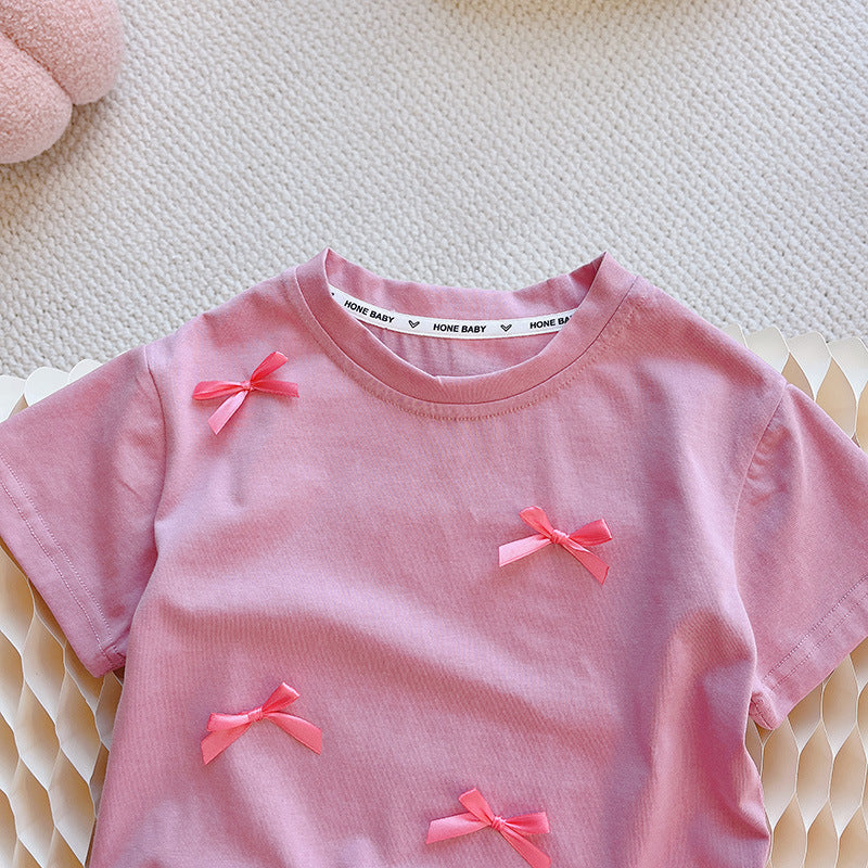 Pink Bow Detail Cotton Tee