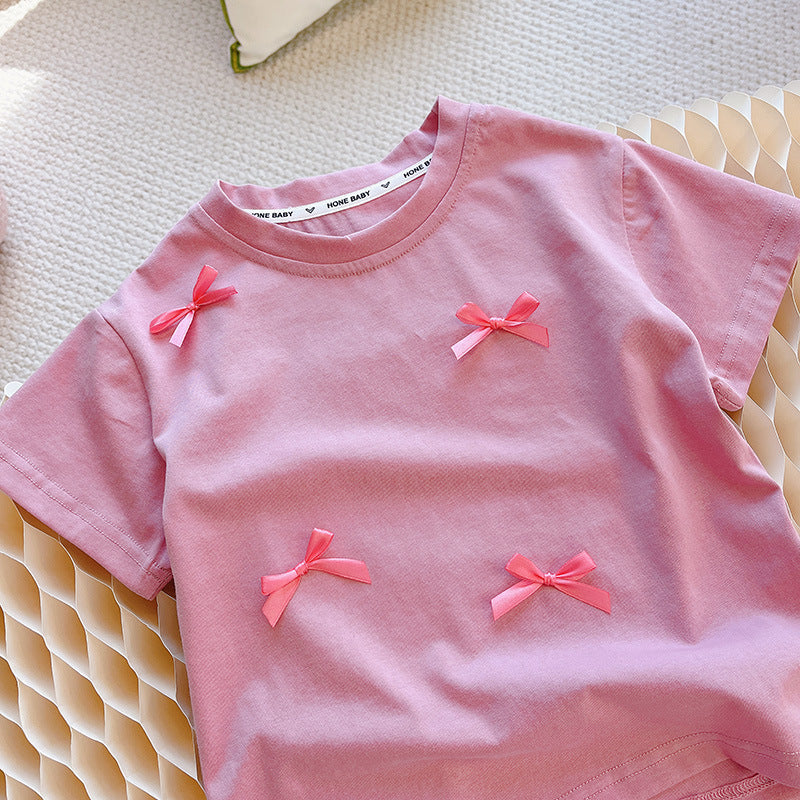 Pink Bow Detail Cotton Tee