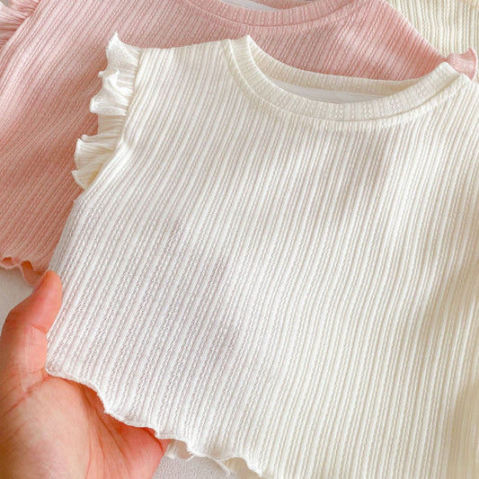 Cream Ruffle Ribbed Set