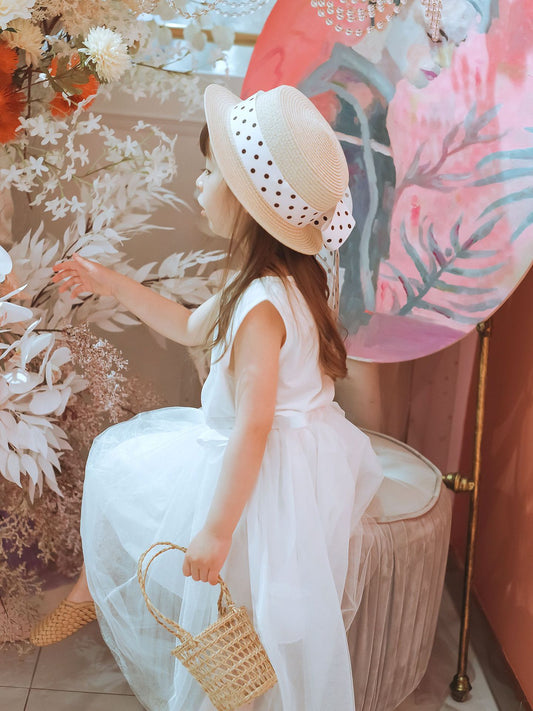 White and pink Tulle Midi Dress for Girls