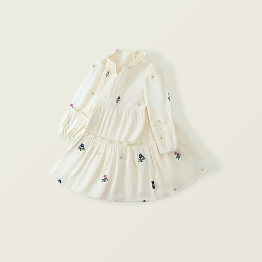 White Layered Dress with plant prints